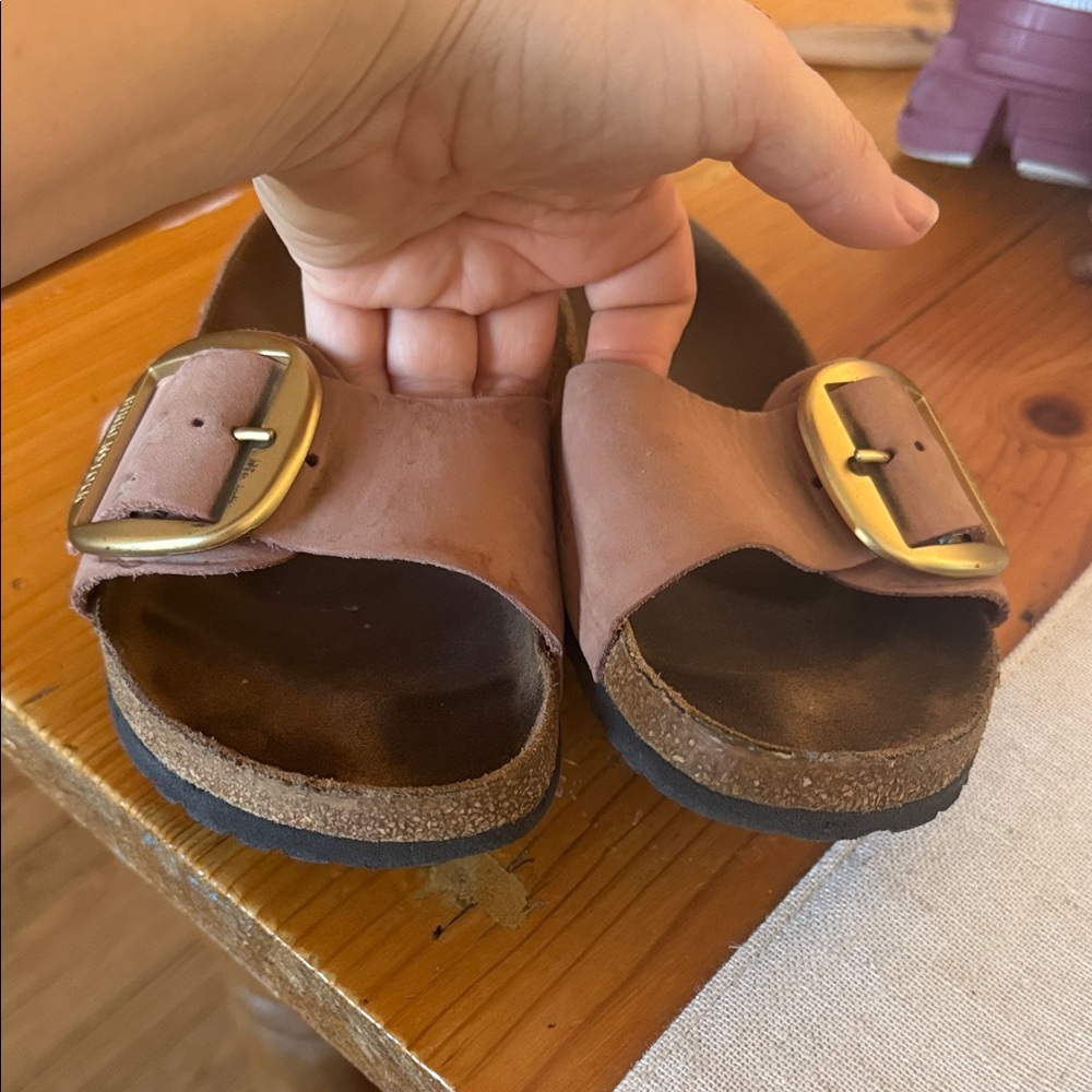 Birkenstock Pink Sandals with Gold Buckle